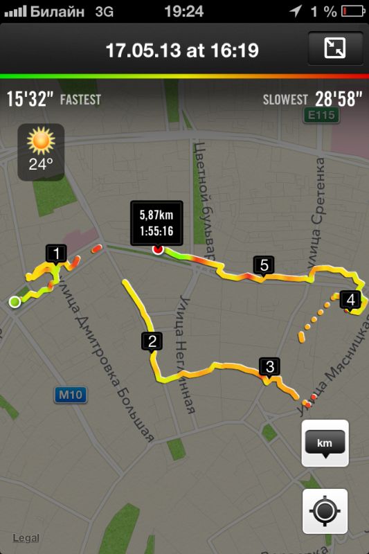 Nike+ Running — GPS карта