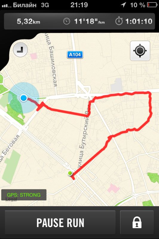 Nike+ Running — GPS карта